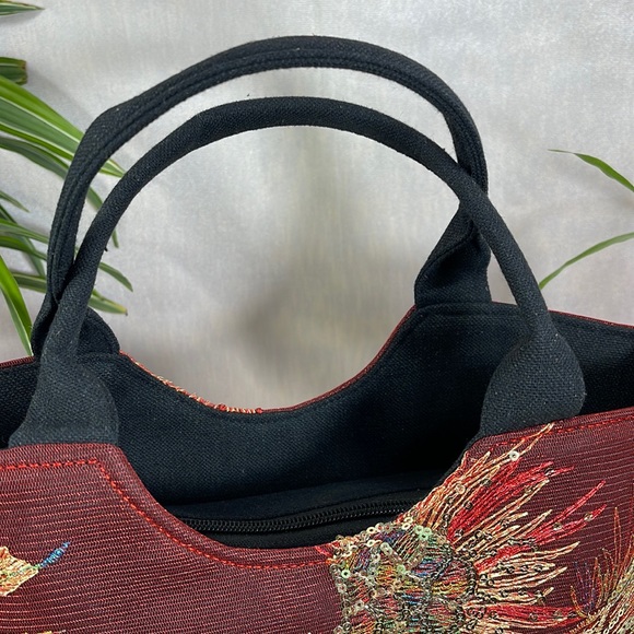 Hand Designed Red & Black Bag w/Peacock Embellishment - Picture 8 of 13